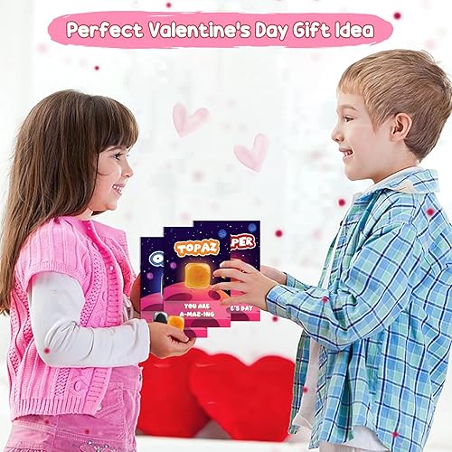 Miniatura 6 de Regalos de San Valentín para niños, paquete de 28 tarjetas de San Valentín con rocas a granel, kit de colección de gemas de cristal, minerales y