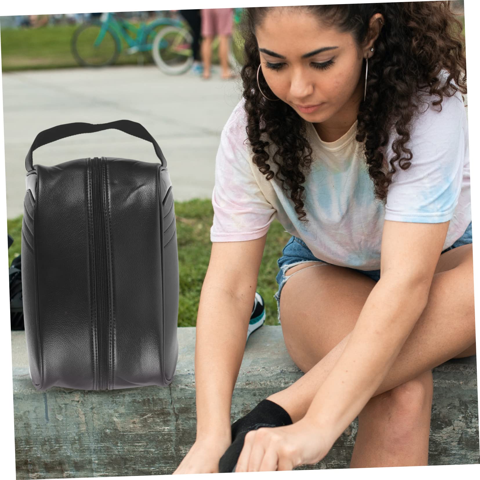 Bolsa para Zapatos Cremallera de Cuero Negro, Práctica