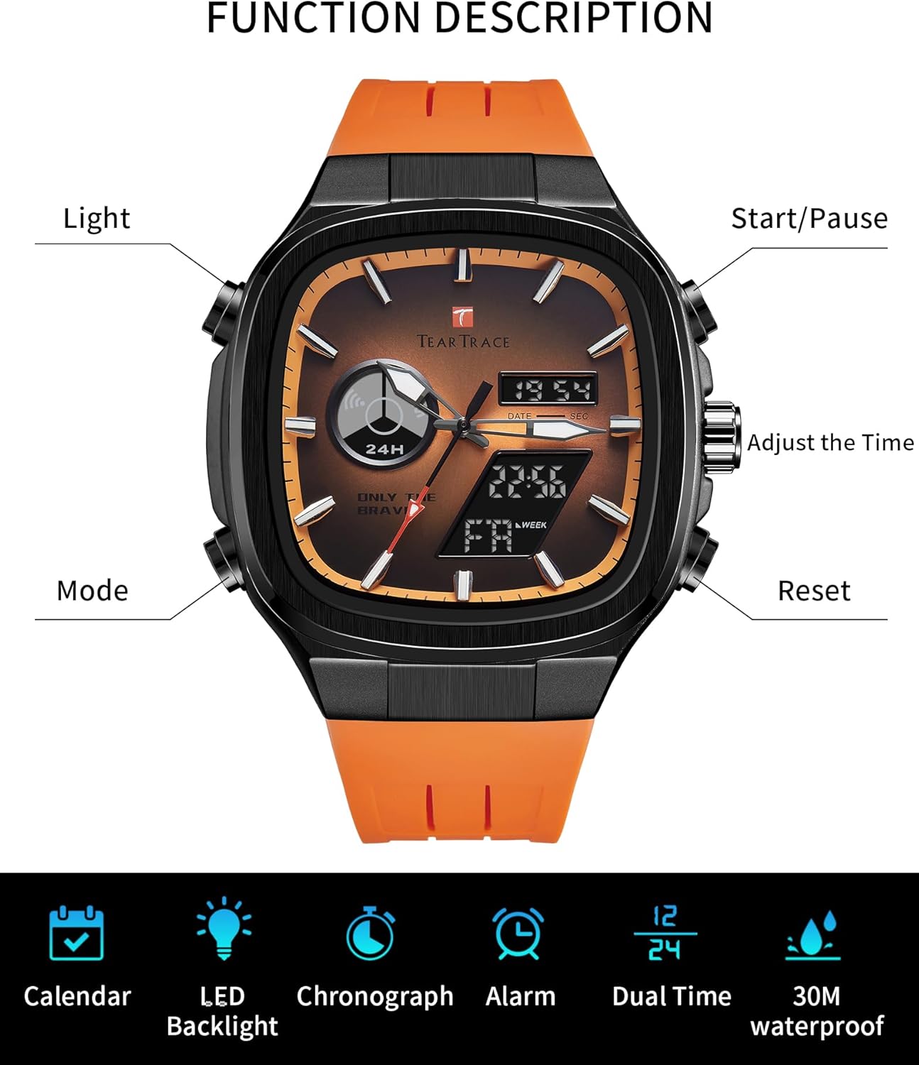 Mens Watches Unique Fashion Casual Watches for Men Analog Digital Luminous Chronograph Multifunctional Sprot Quartz Wrist Watch with Silicone Strap Elegant Gifts for Men - Image 7