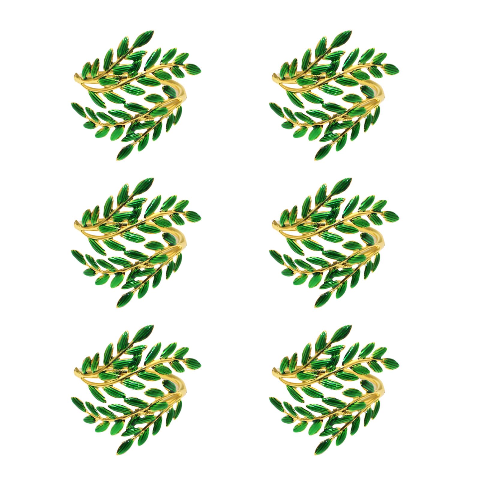 MALSSE Sophisticated Alloy Leaves Napkin Rings Napkin Holders Serviette Buckles Accessories for Formal and Casual Dining Green Needle Circlets