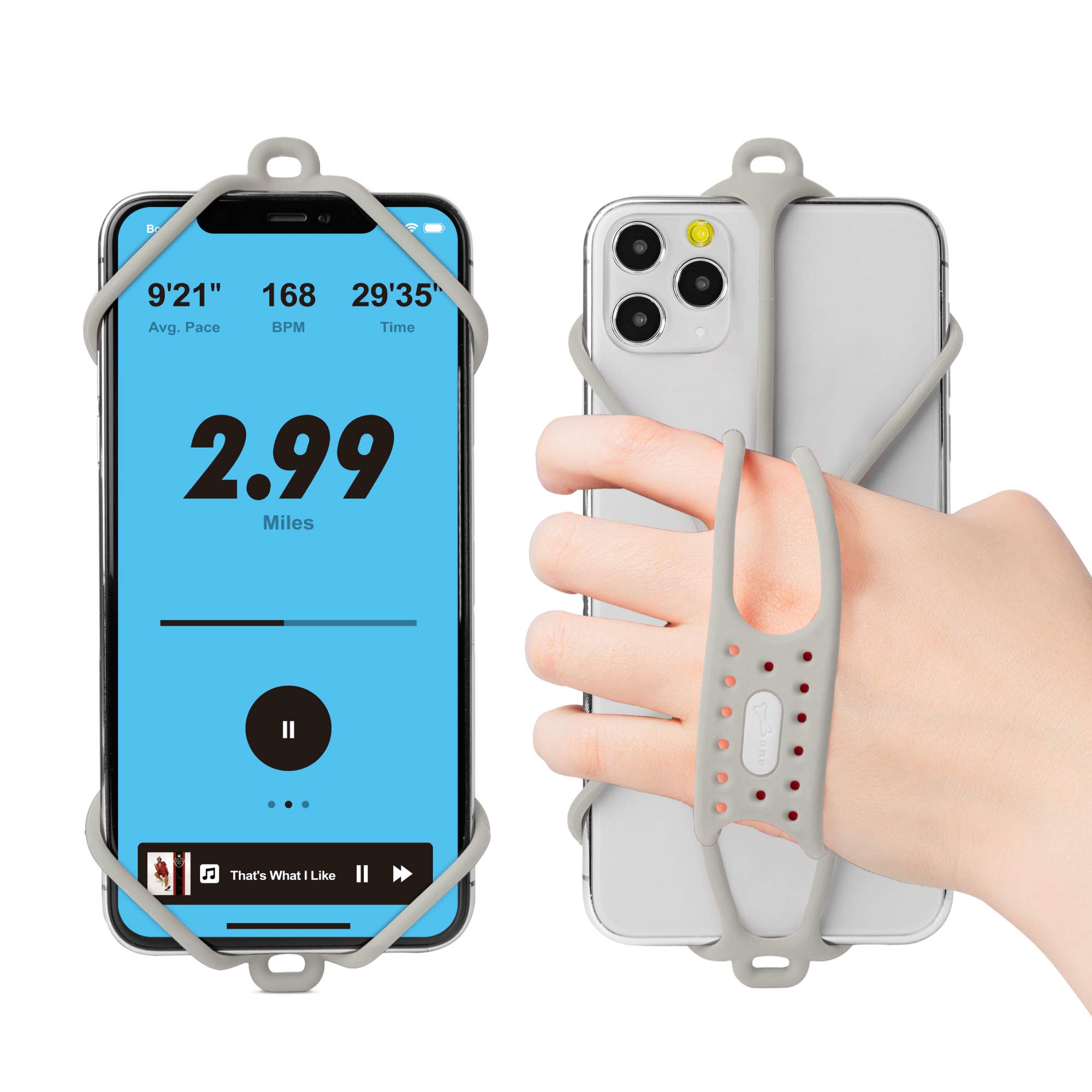 BONE Run Tie Handheld, Phone Holder with Wrist Lanyard, Sport Jogging Running Phone Holder for 4.7-7.2" Phones iPhone14 13 12 11 Pro Max XS XR X 8 Plus Samsung Galaxy S23 S22 Note A & Z Series - Grey