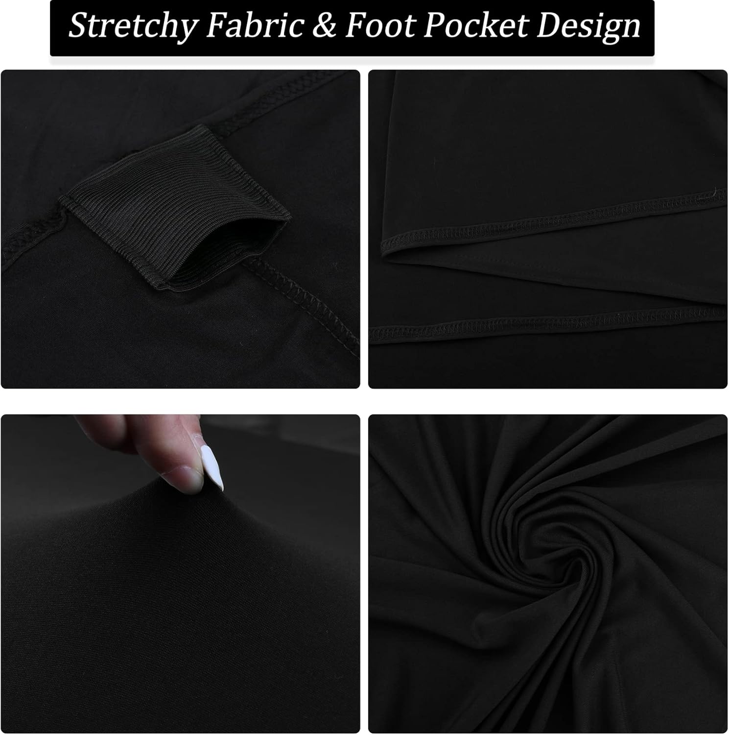 Fivenl 8FT Spandex Table Cover Table Cloth for Folding Tables Fitted Rectangular Tablecover Washable Wrinkle Resistant Polyester Stretch Tablecloth Protector for Wedding Banquet Party (4 Pack, Black)
