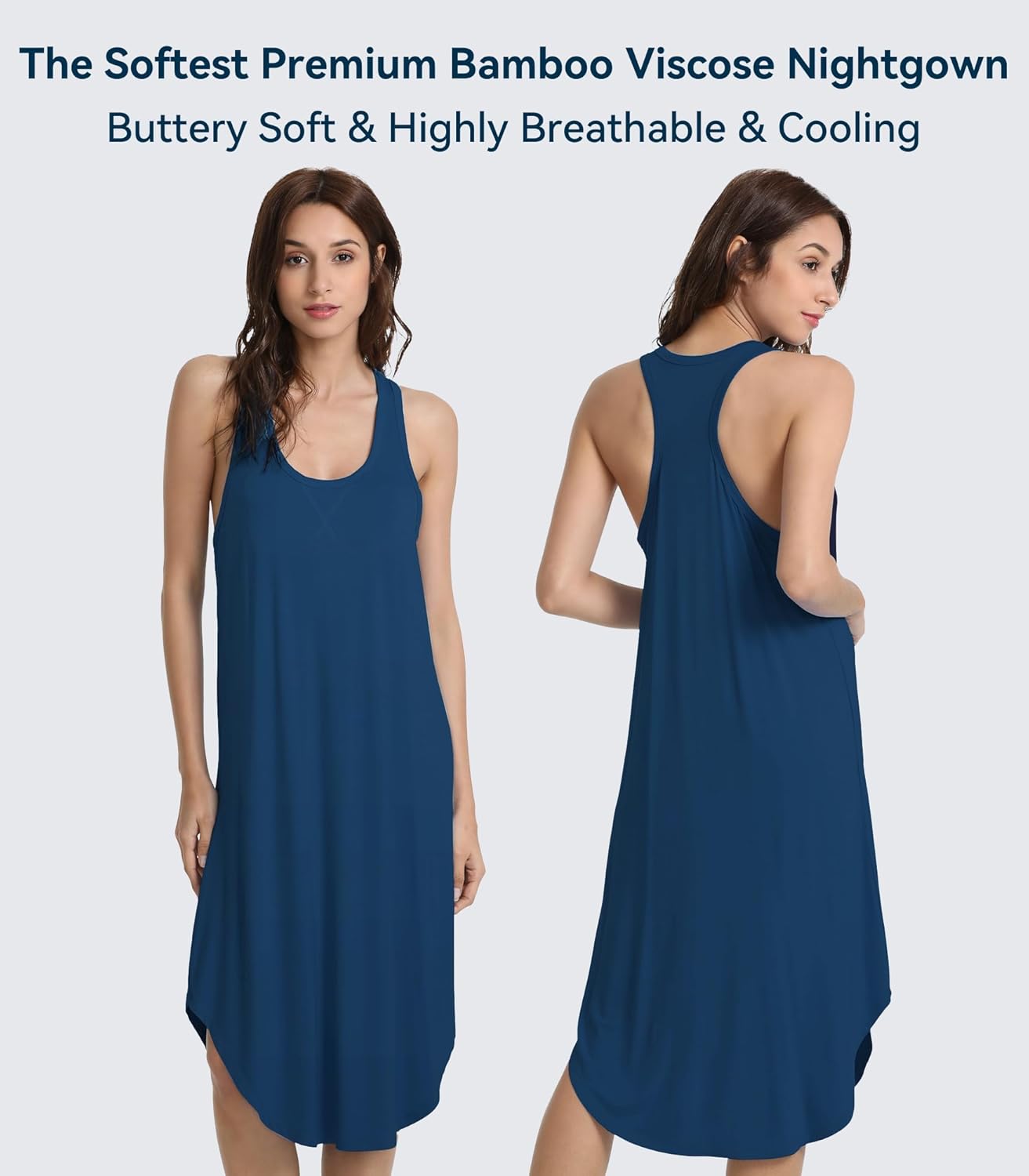 WiWi Nightgowns for Women Bamboo Viscose Super Soft Sleeveless Racerback Night Shirts Plus Size Cooling Sleepshirts S-4X - Image 3