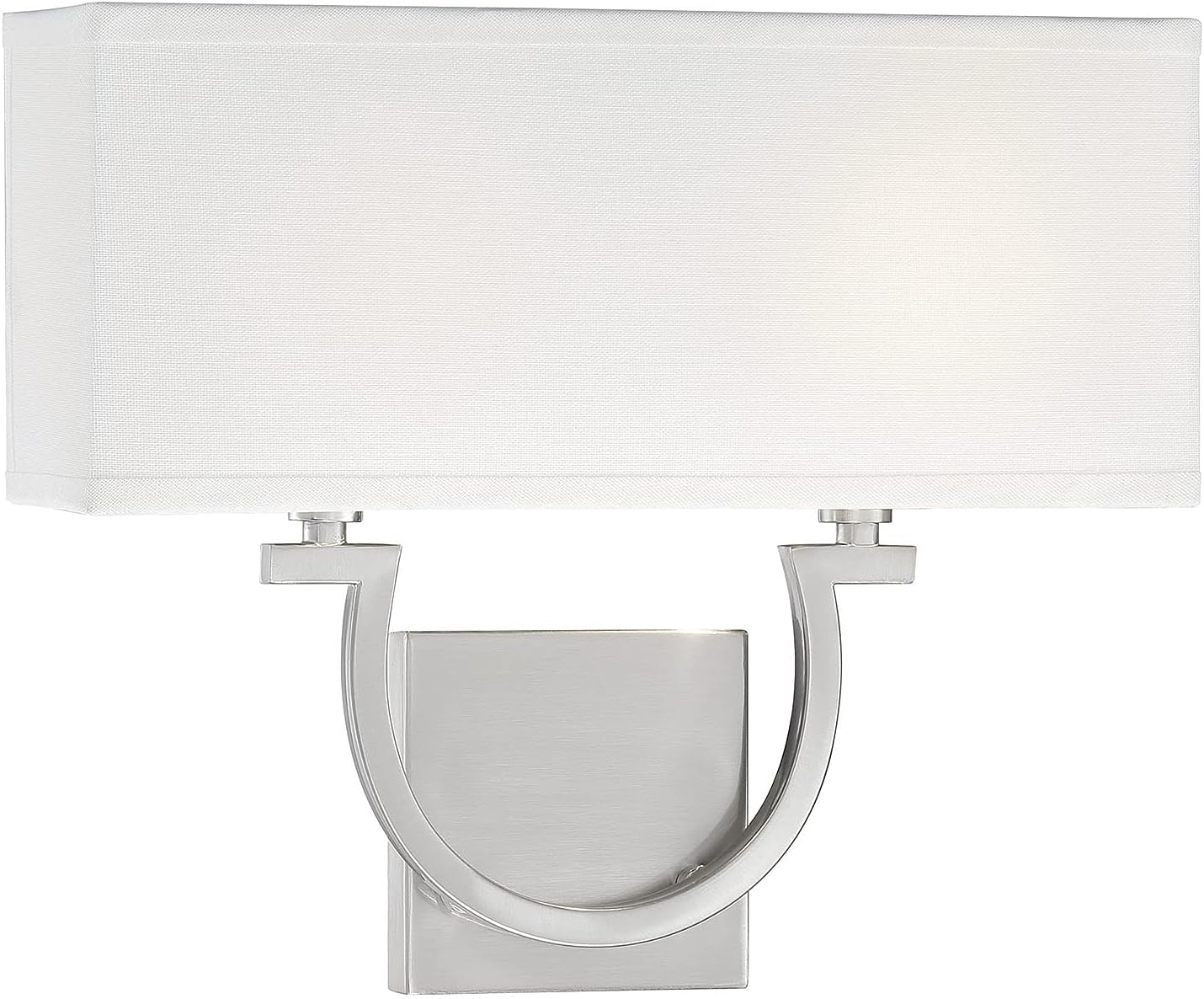 Savoy House 9-998-2-SN Rhodes Modern White Linen Wall Sconce, 2-Light 120 Total Watts, 12" H x 14" W, Satin Nickel