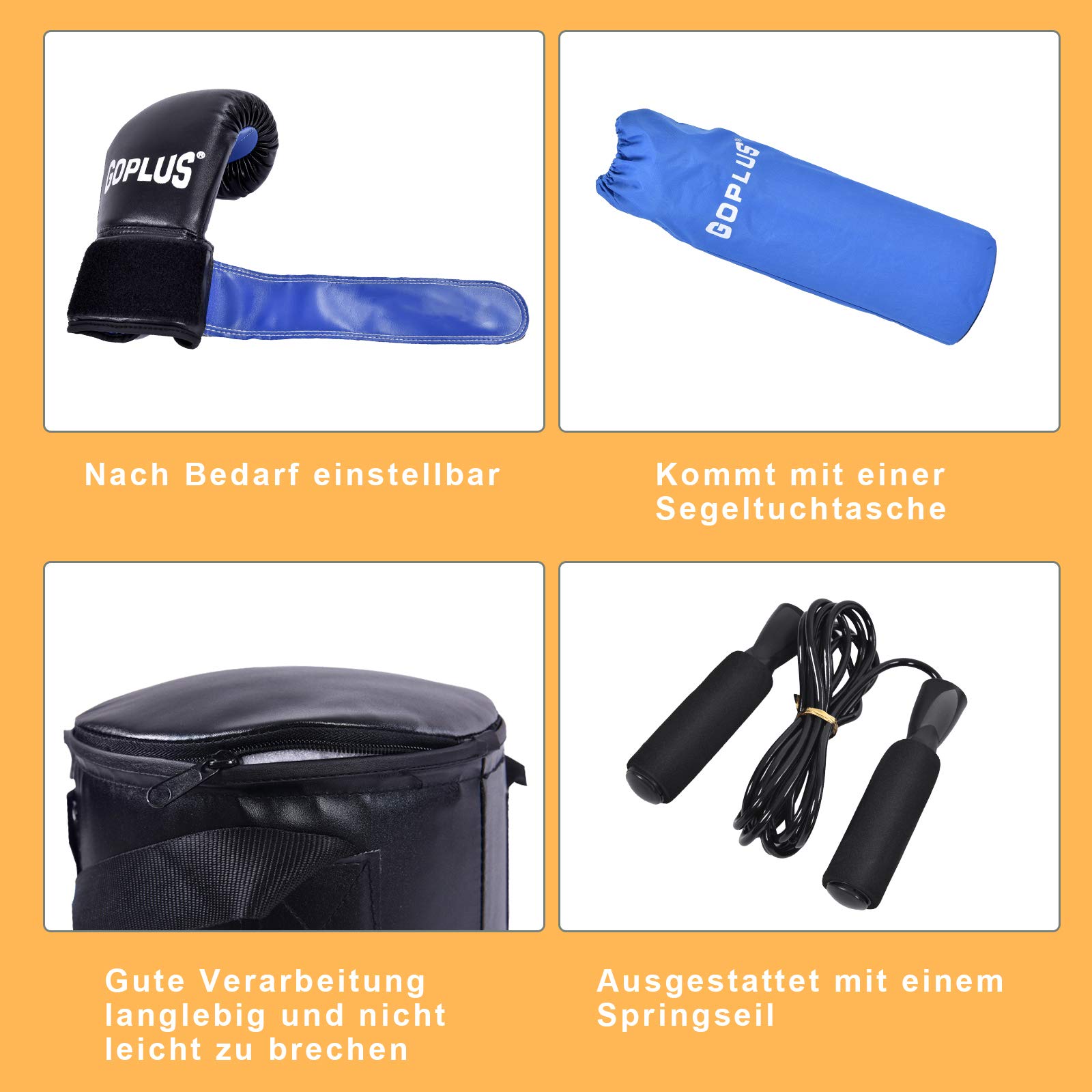 GOPLUS 10 kg Boxsack Set, Kinder Boxset, Boxing Set mit Boxhandschuhe & Springseil, Punching Bag mit Füllung, aus Kunstleder, inkl. Tragetasche & Deckenhalterung, für Kinder und Jugendliche