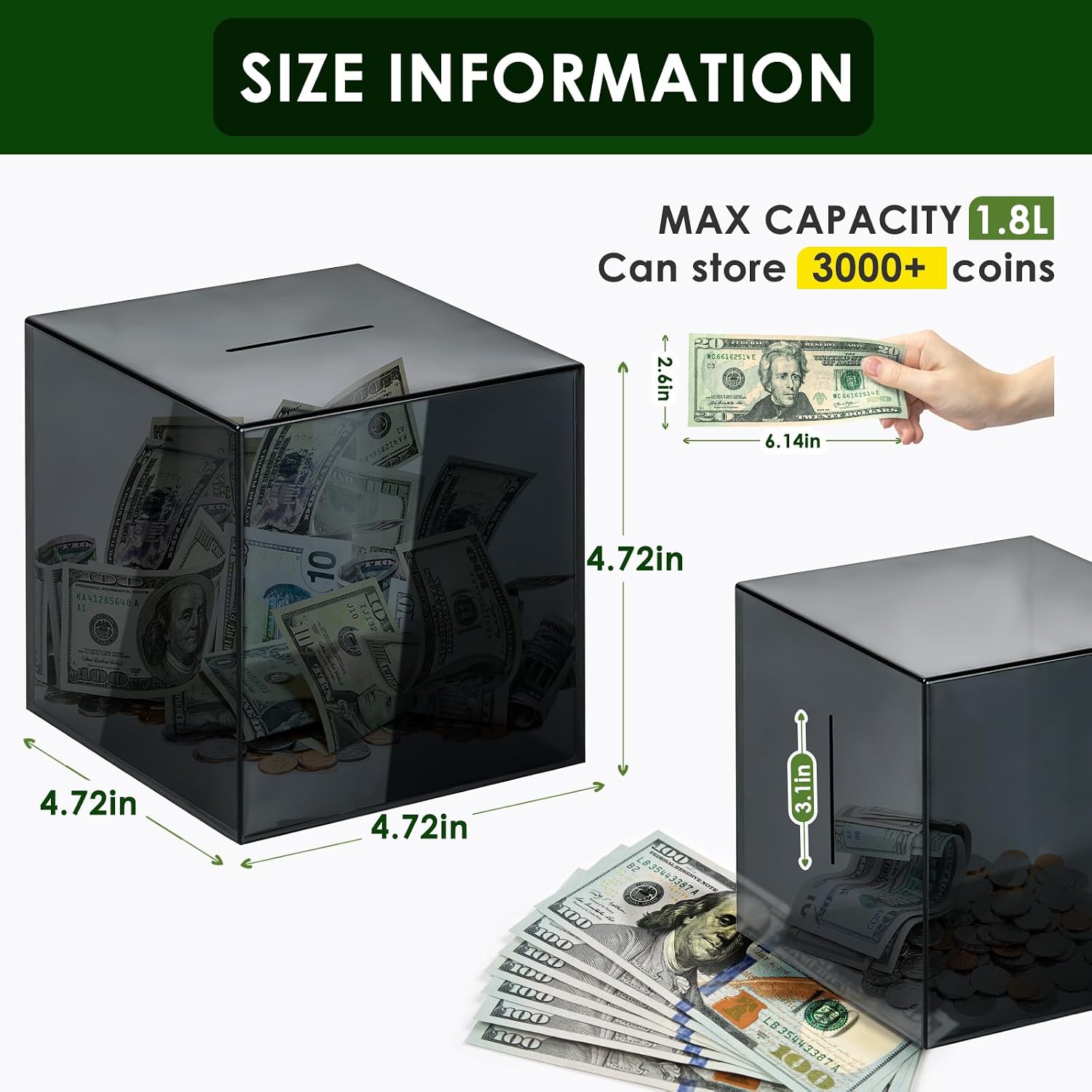 Piggy Bank for Adults Must Break to Open Acrylic Clear Piggy Bank Coin Bank image 3