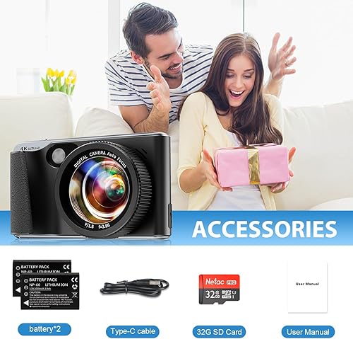 Miniatura 7 de Cámara digital 4K para enfoque automático de fotografía, cámara de vlogging de 48 MP para YouTube con tarjeta SD, pantalla IPS de 3 pulgadas, cámara