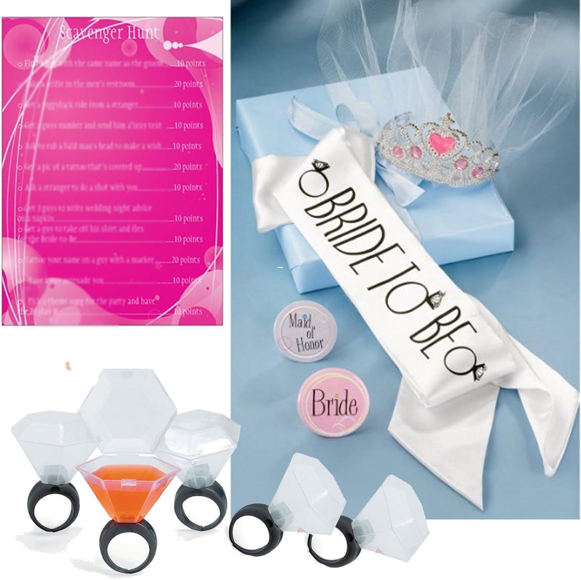 Bachelorette Party Supplies Bundle (White Brite-to-Be Sash)