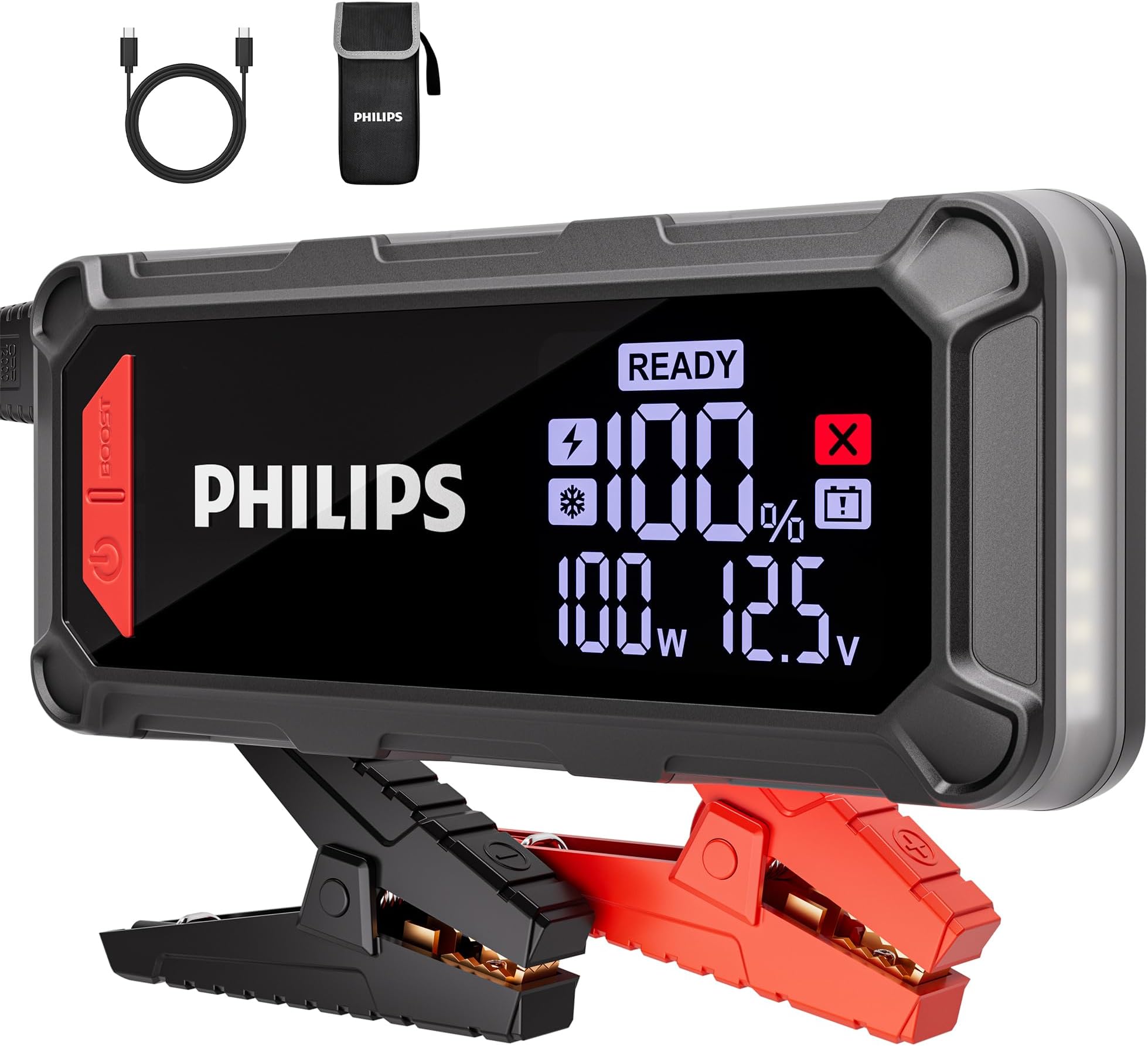 2300A Car Battery Jump Starter, 12V 16000mAh Portable Lithium Jump Starter Battery Pack (8.5L Gas 6L Diesel Engine) with 100W Quick Charge,DC Output,LED Screen,LED Light