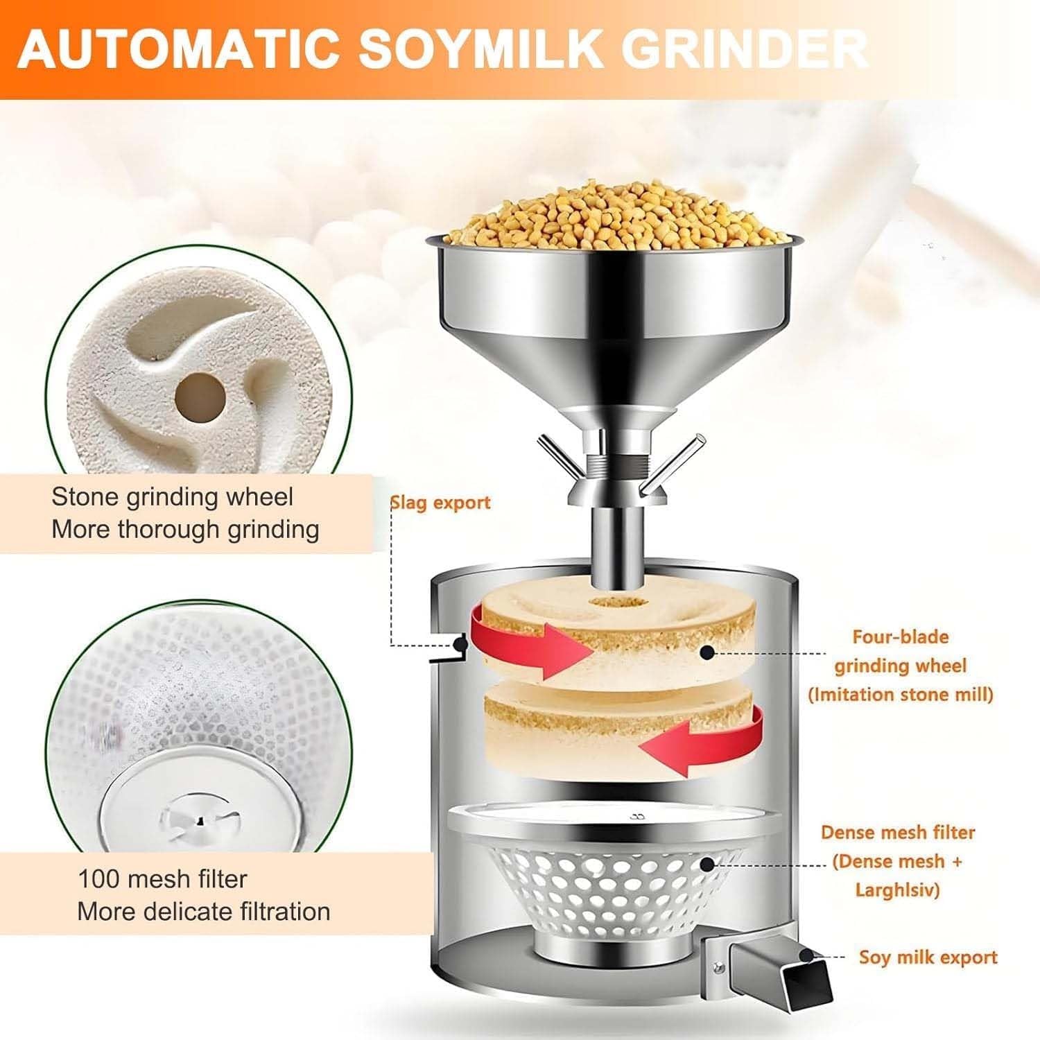 Commercial Soymilk Maker, Automatic Slag Separation Machine With 25kg/H Capacity, 1100W Motor Power For Tofu And Nut Milk Production,For Professional Kitchens.