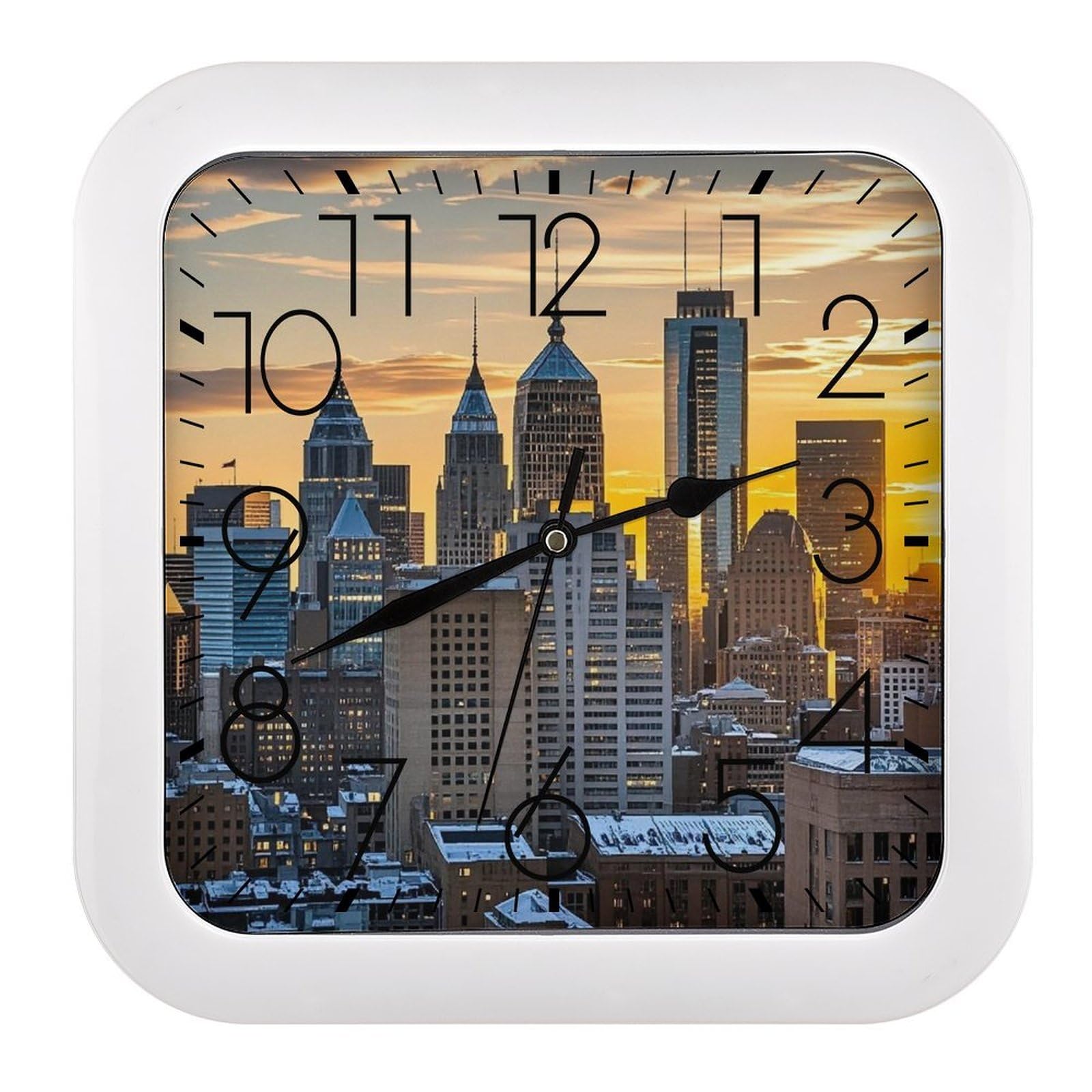 LZQPOEAS Dusk and Sunset Wall Clock Fashionable Versatile Silent Wall Clock Simple Elegant Non Ticking Analog Clocks Easy to Install Square Modern Clocks for Home Decoration