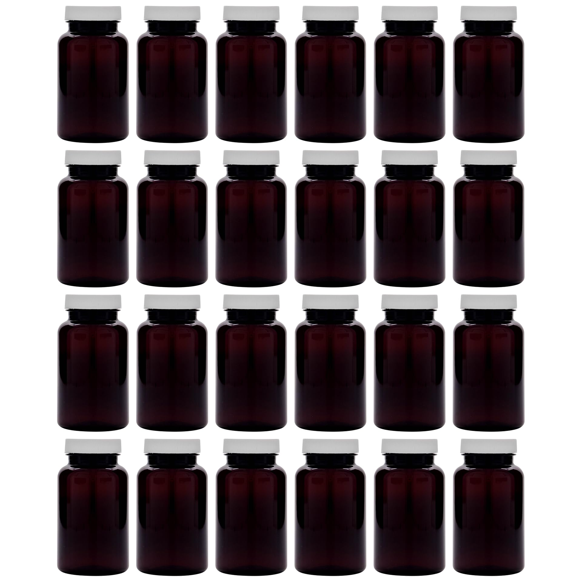 Zestaw 24 puszek PET 200 ml brązowe z nakrętką na kapsułki, proszek, tabletki, kremy i maści