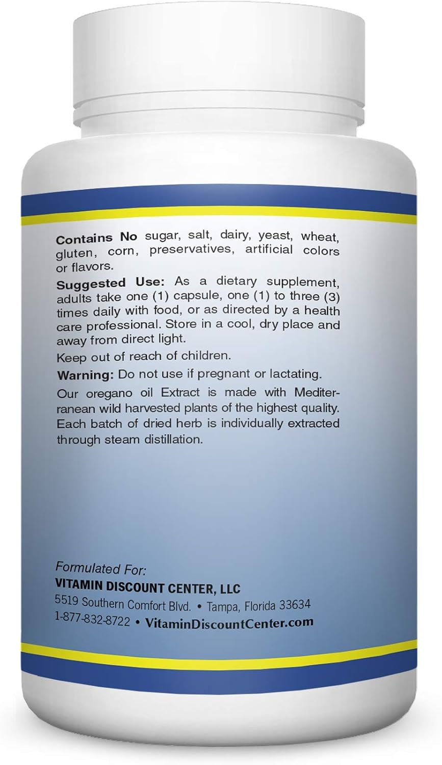 Vitamin Discount Center Wild Mediterranean Oregano Oil Supplement, 60 Vegetarian Capsules : Health & Household