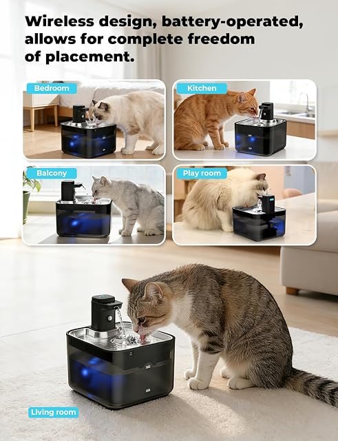 Foto 2 de 8 de KYG Fuente de Agua para Gatos Inalámbrica 3L, Bebedero Automático con Sensor de Movimiento