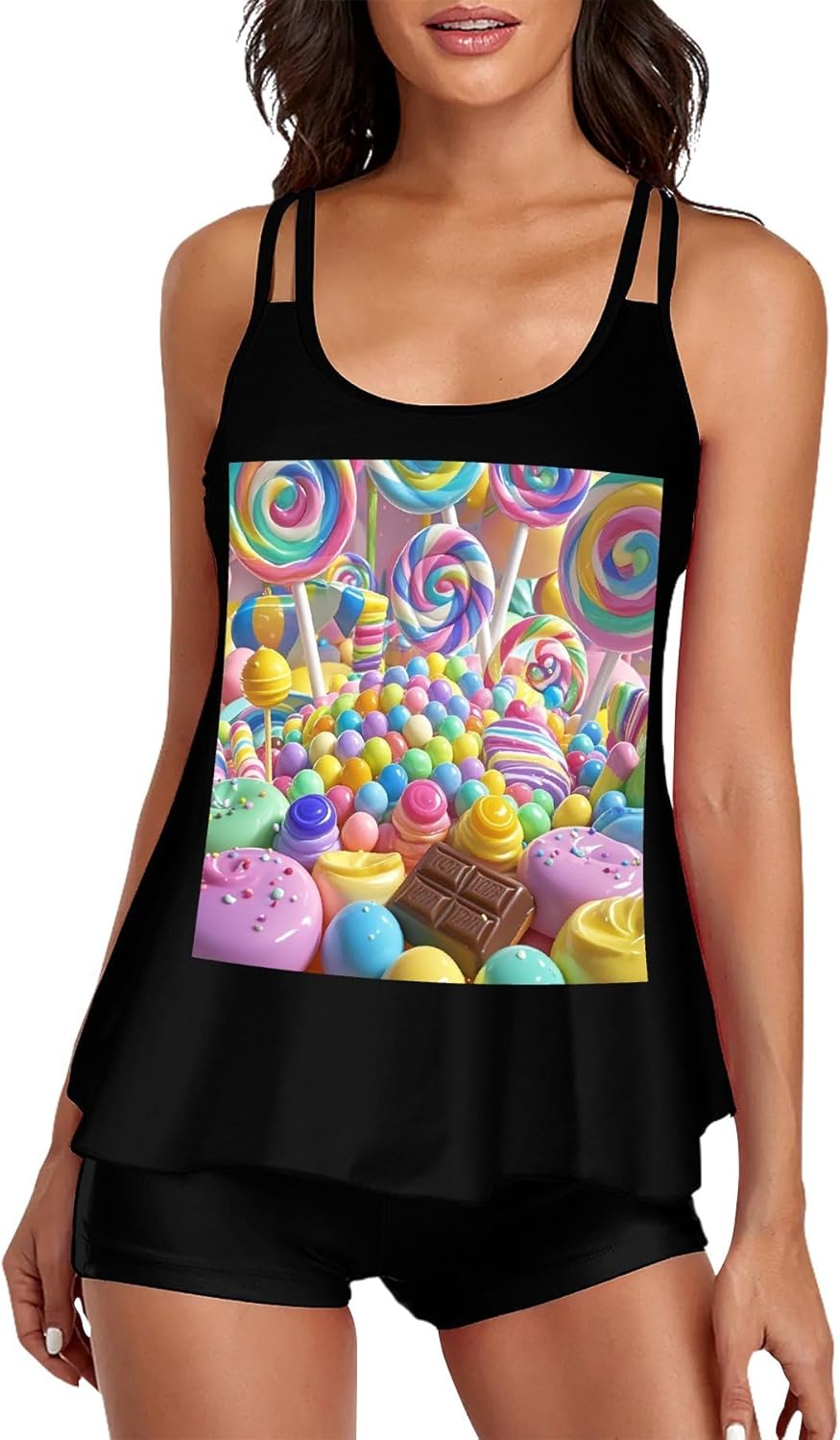 Candy Tankini Swimsuits for Women Tummy Control Two Piece Bathing Suits Swim Tops with Boy Shorts
