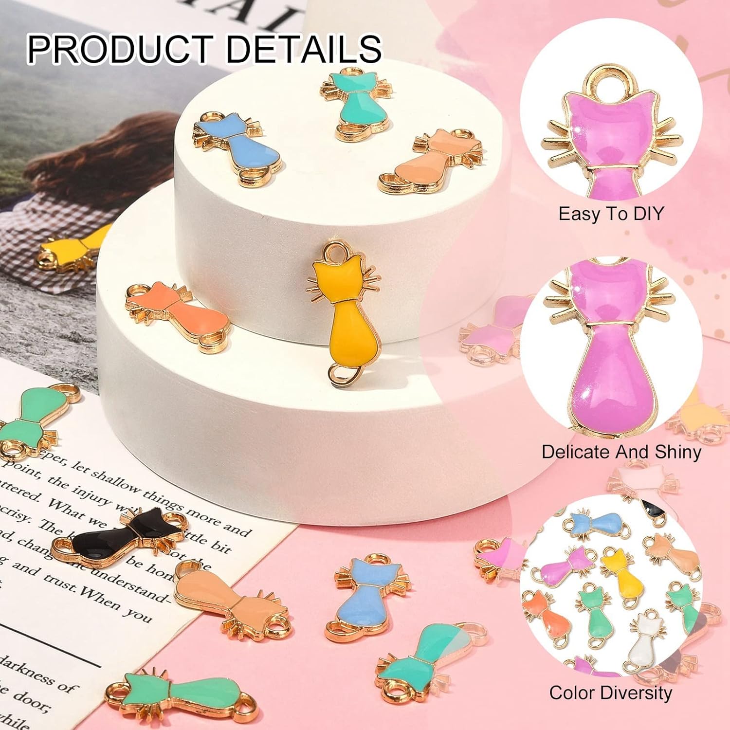 DanLingJewelry 100pcs Random Color Enamel Cat Charms Alloy Pendants Cute Craft Supplies With Loop for Jewelry Making - Image 4