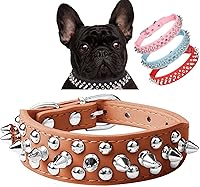 Vista 1 de Serijoars Collar para perro con pinchos, de piel sintética suave con remaches de hongos, collar ajustable para cachorros (XS, marrón)