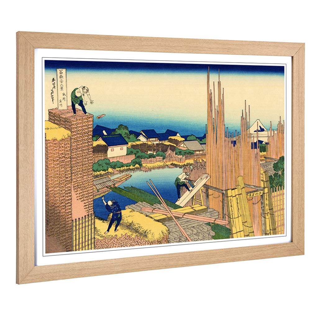 Big Box Art Framed Print of Hokusai Japanese Oriental Tatekawa Design | Wall Art Picture | Home Decor for Kitchen, Living Room, Bedroom, Hallway, Oak, A2 / 24.5x18 Inch / 62x45cm
