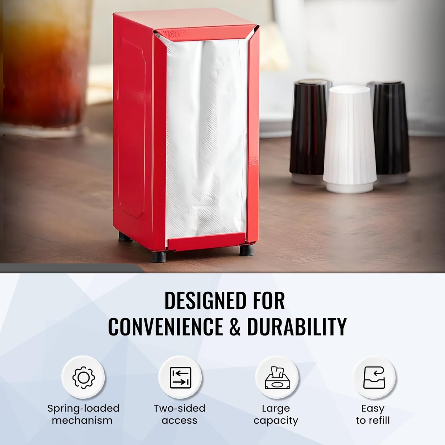 OCS Parts 6-Pack Tall-Fold Two-Sided Napkin Dispenser | Red | Holds 150 Tall Fold Napkins | for Home Dining Room Tables, Kitchens, Restaurants, Food Trucks and Delis