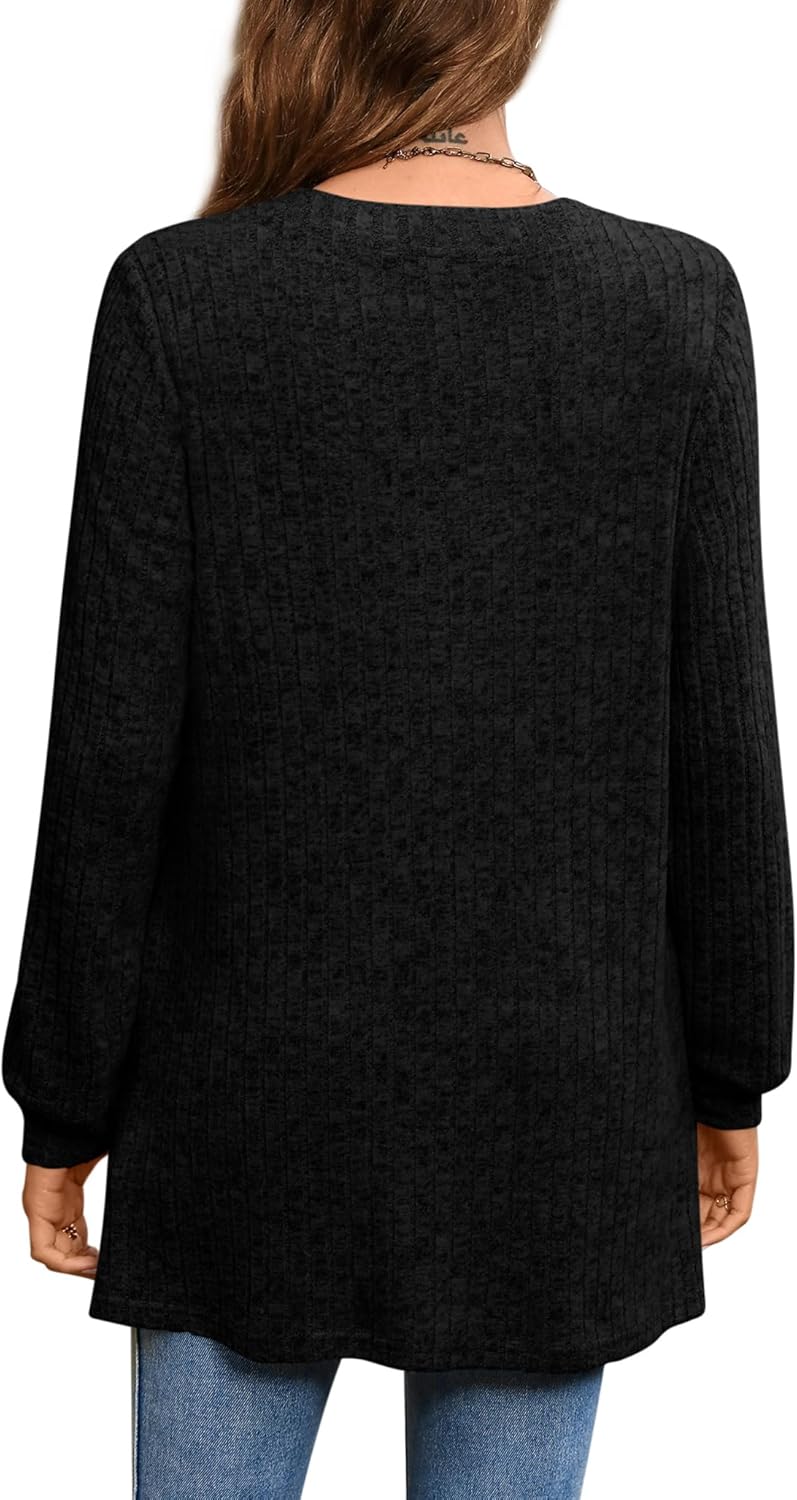 BZB Womens Fall Sweaters Long Sleeve V Neck Tunics Tops Side Split Casual 2026 Sweatshirt with Pocket - Image 6