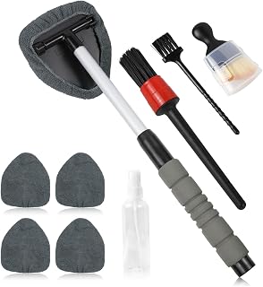wuyaoyao 14PCS Car Windshield Cleaning Tool, Car Glass Wiper Kit with Window Cleaner, Microfiber Pads, Spray Bottle, Extendable Handle, Interior Detailing Dust Brush, Car Cleaning Supplie (Gray)