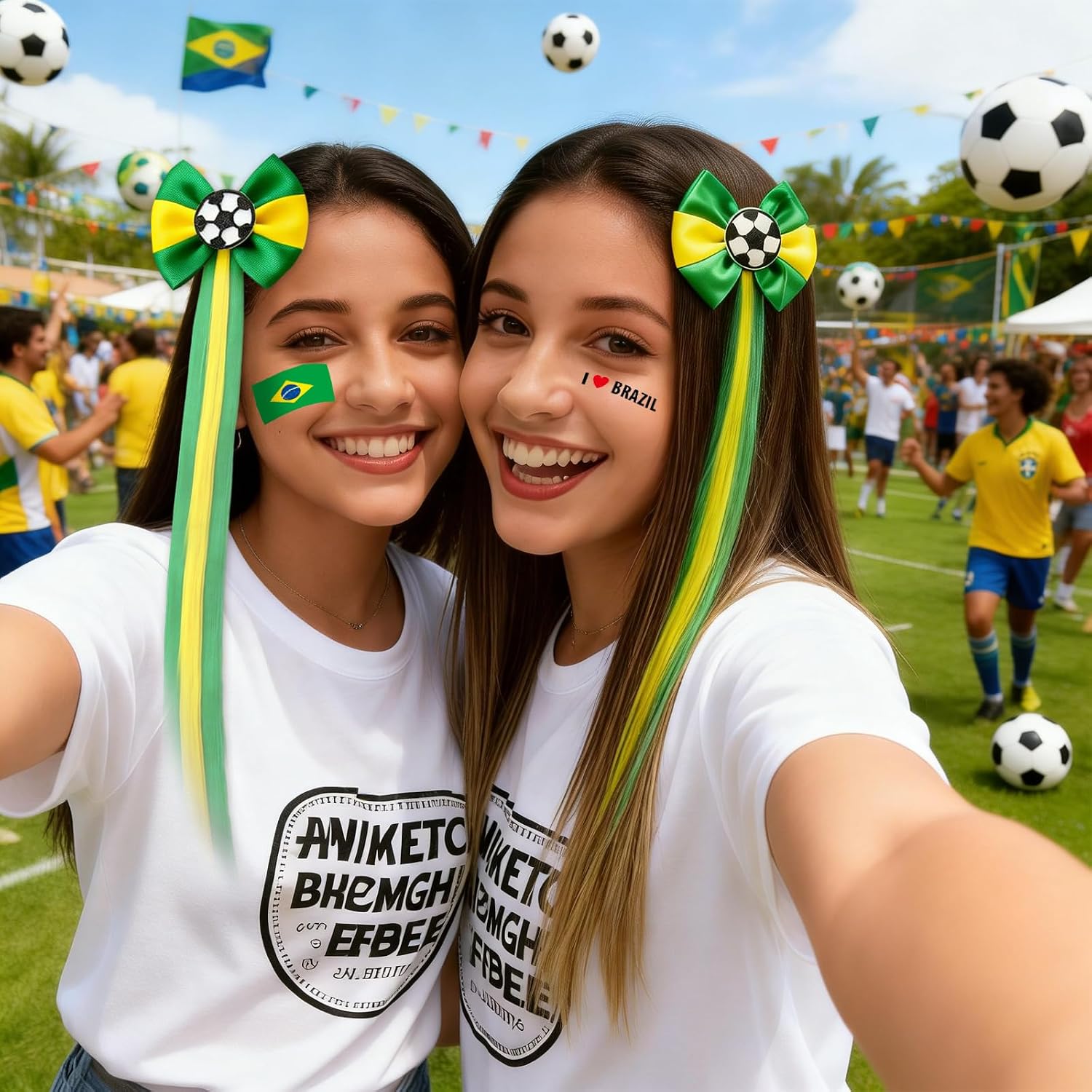 2026 Soccer BRAZIL Adult Supporter Kit – 7PCS National Team Fan Accessories with Wig Hair Clip, Bracelets & Patriotic Face Decals for Stadium Events & Game Day (BRAZIL) image 5
