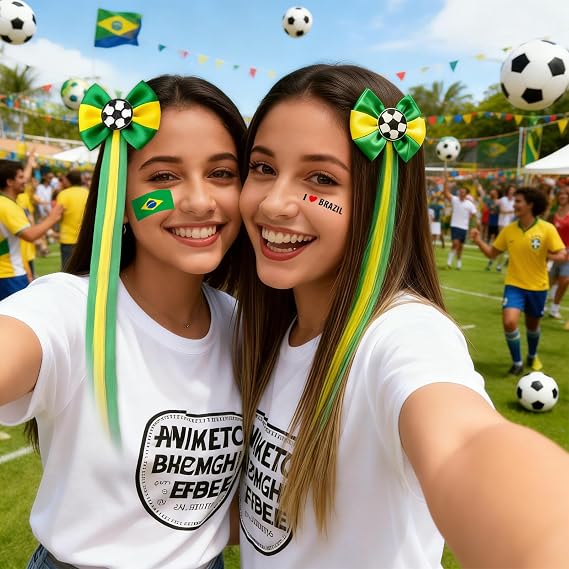 2026 Soccer BRAZIL Adult Supporter Kit 7PCS National Team Fan Accessories with Wig Hair Clip, Bracelets & Patriotic Face Decals for Stadium Events & Game Day (BRAZIL)