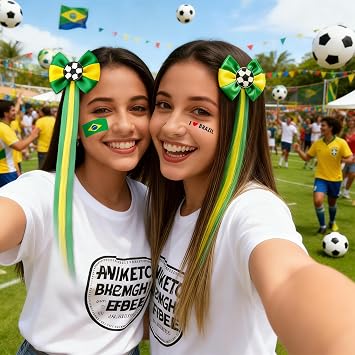 2026 Soccer BRAZIL Adult Supporter Kit 7PCS National Team Fan Accessories with Wig Hair Clip, Bracelets & Patriotic Face Decals for Stadium Events & Game Day (BRAZIL)