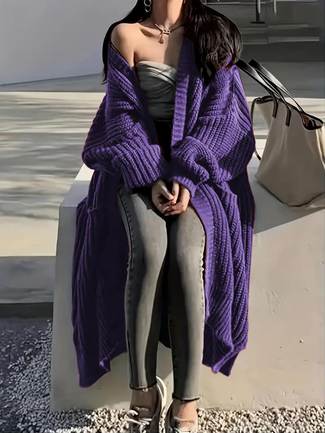 Womens Long Cardigan Sweaters Open Front Oversized Duster with Pocket for Women 2025 Fall Winter Knit Design Coats - Image 5