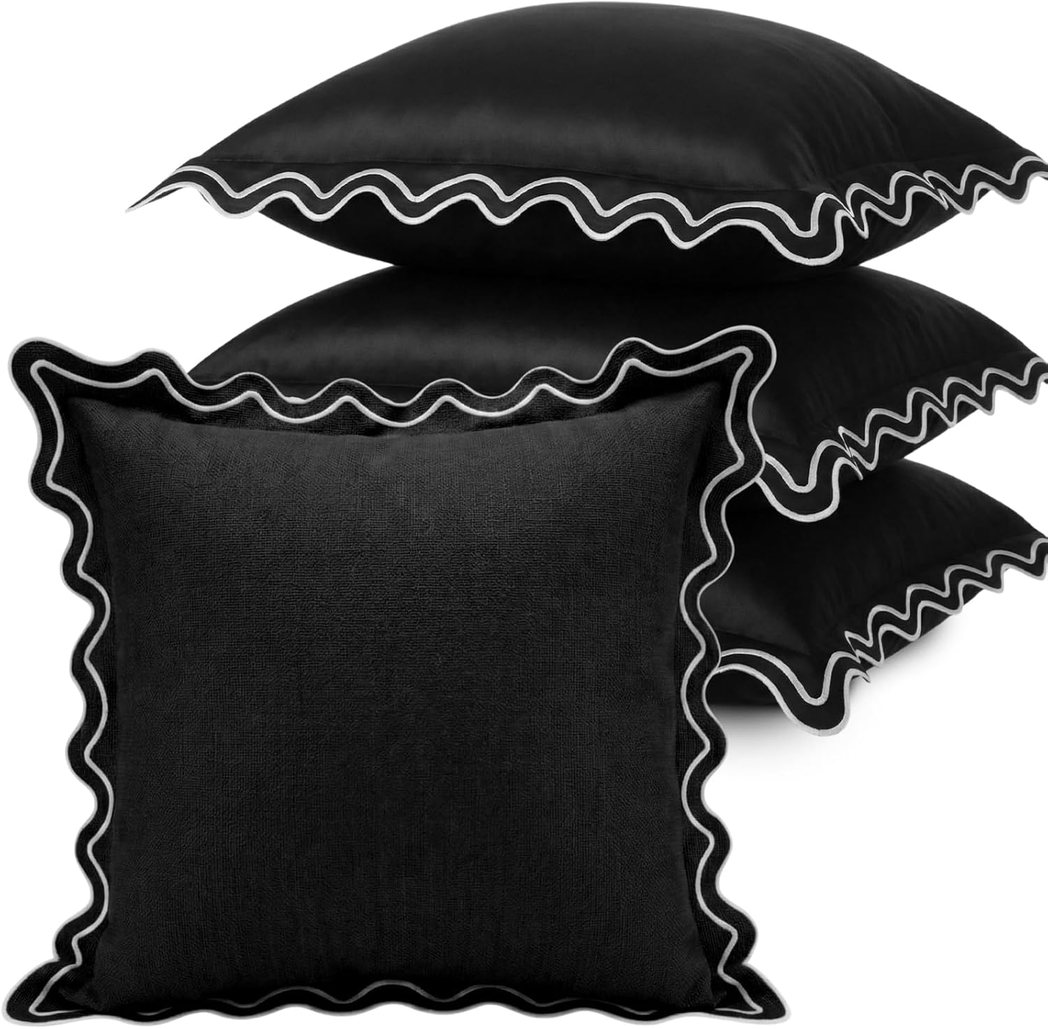 Novabright 4 Pack Outdoor Waterproof Pillow Covers 18 x 18 Inch Decorative Farmhouse Garden Pillowcase Scalloped Throw Cushion Cases for Patio Porch Tent Bed Sofa Living Room Decor (Blue)