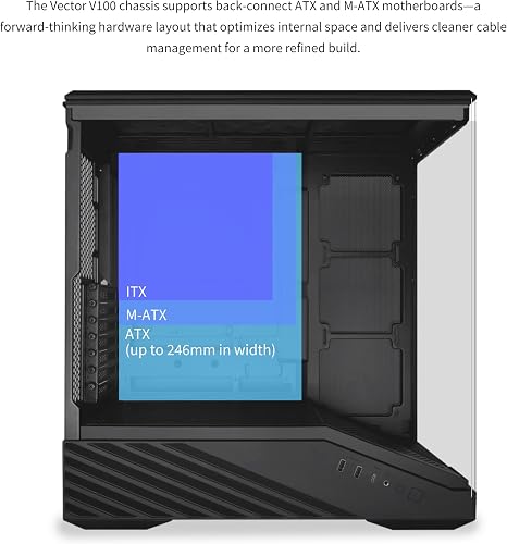 Lian Li Case per PC Mid-Tower V100 ATX, 4 ventole ARGB PWM da 120 mm preinstallate, striscia LED RGB, piattaforma display con vetro temperato, supporto GPU da 420 mm, radiatore da 360 mm, flusso - 7
