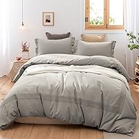 Vista 18 de BISELINA Juego de funda de edredón de lino francés, 2 piezas con cierre de cremallera oculto, mezcla de lino natural, mezcla de algodón