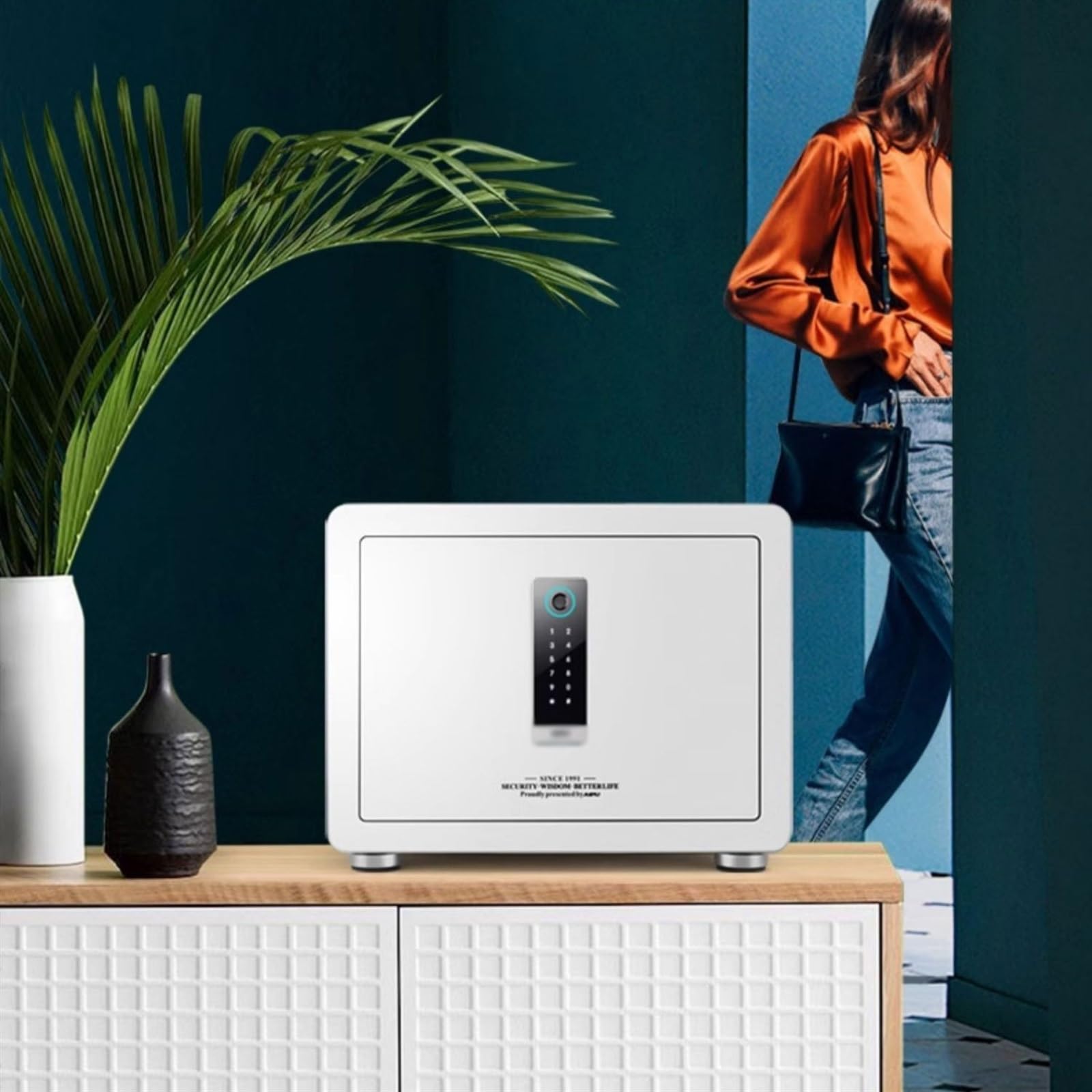 Le coffre - fort Petit classeur de bureau mot passe d'empreintes digitales en acier antivol chambre Mini objets valeur coffre-fort(Noir)