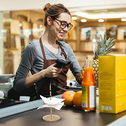 Miniatura 4 de Soporte de recibos de escritorio, tenedor de recibo de billetes con punta de pico de boleto de acero inoxidable (dorado)