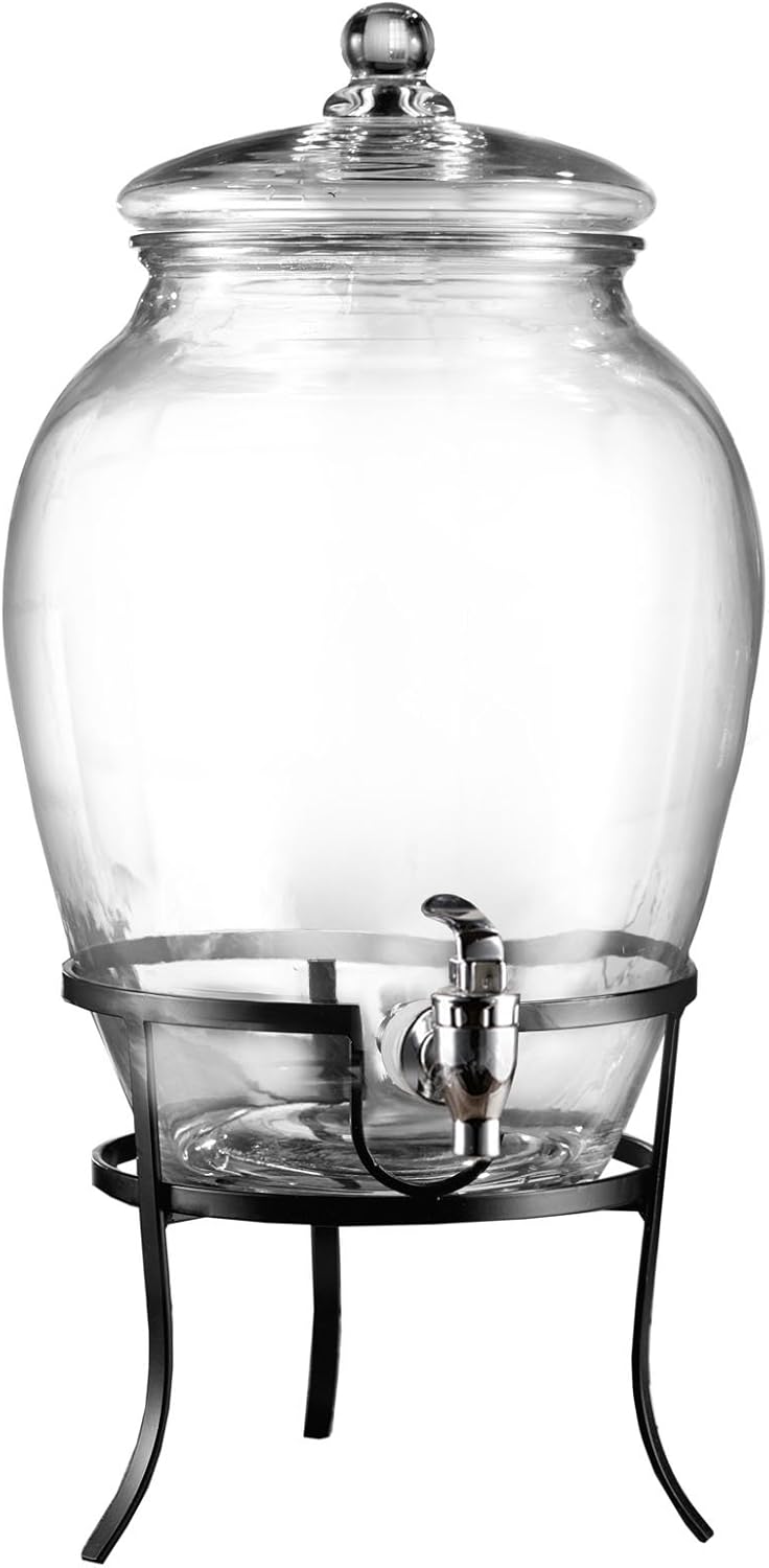 Style Setter 210388-GB Rounded Glass Beverage Dispenser, Clear, 338 Ounces