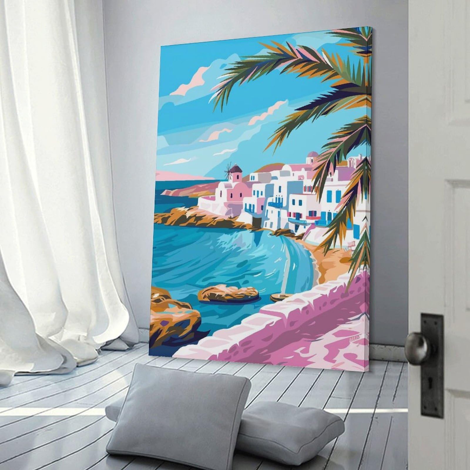 Junmoney Mykonos Greece Travel Art Wall Art Print 24x36inch(60x90cm), for Art Walls, Layered Displays Or Homes, Wall Decor Suited to Curated Displays