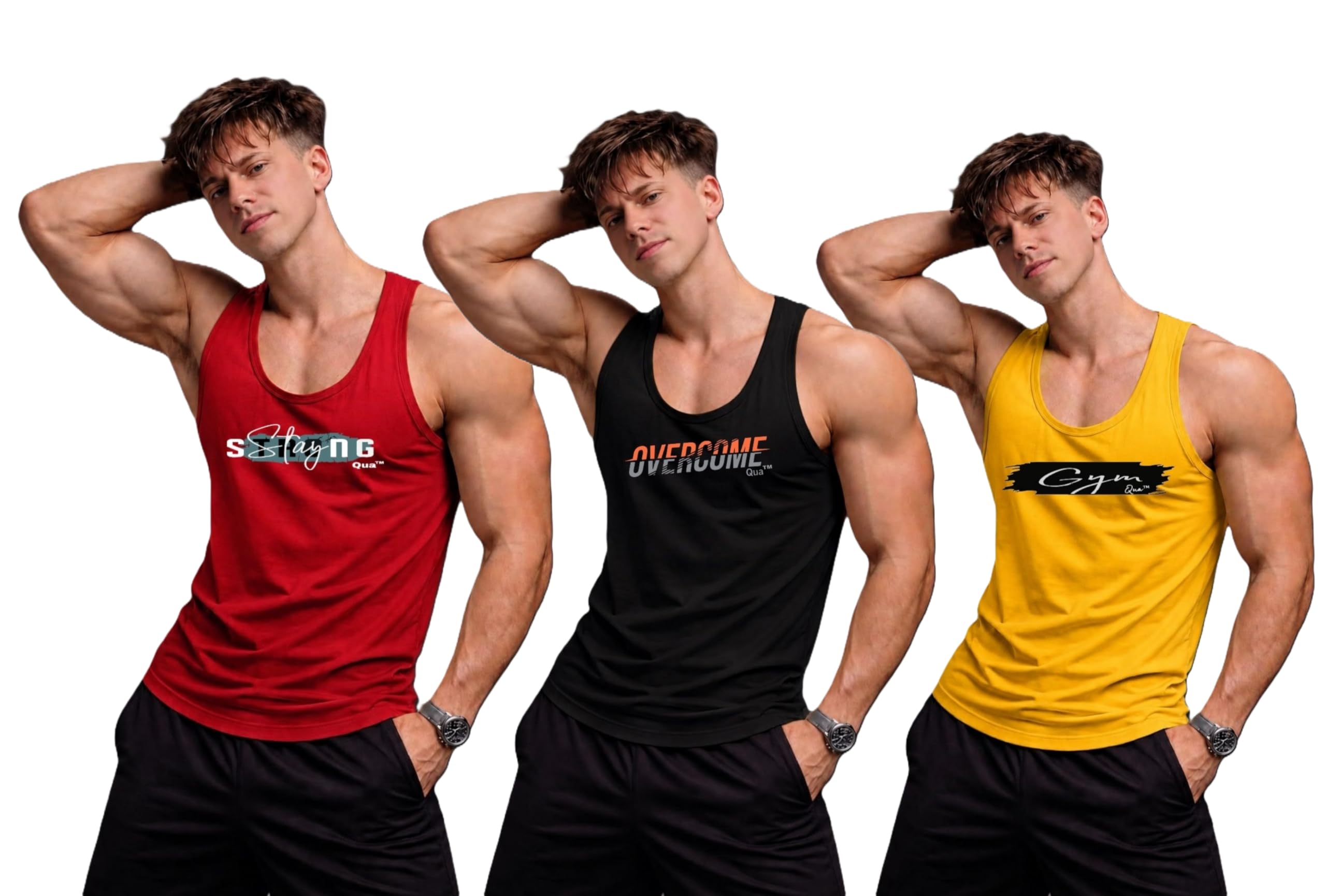 qua Tank Top Collection, sendow for Men | Sleeveless Gym Vest | Tank Top for Men's | Vest for Man Graphic Print Design, Beach, Casual Wear | Gym Vest for Men, Combo-picture-42