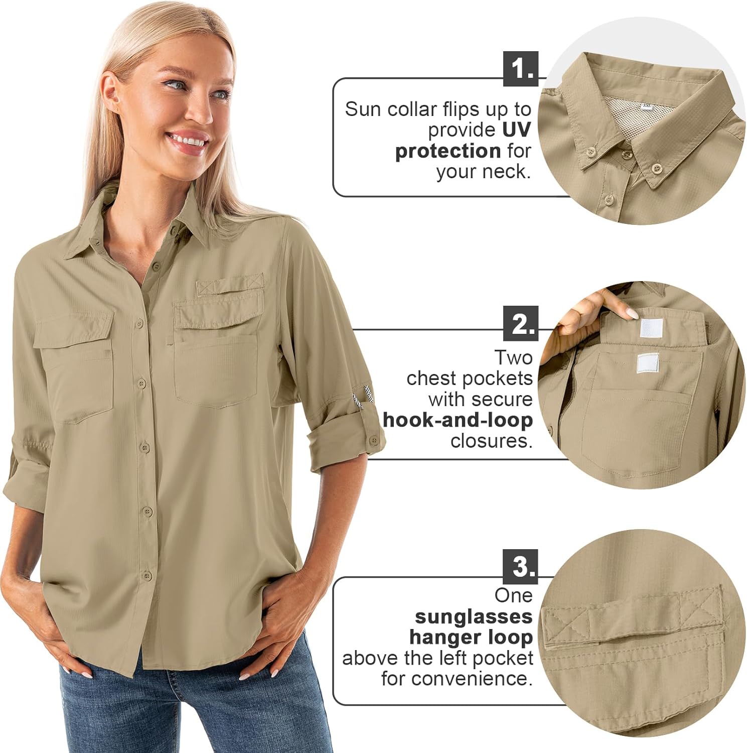 Jessie Kidden Womens Safari Shirts Long Sleeve Outdoor Sun Protection Quick Dry Fishing Hiking Shirts - Image 3