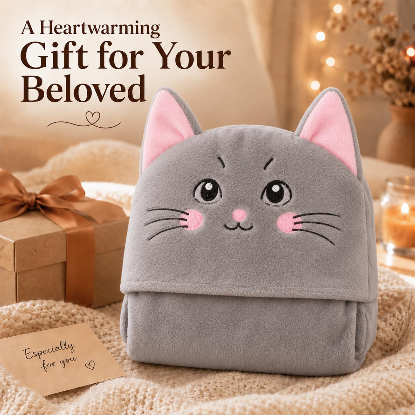 Manta con capucha y mangas, estilo sudadera, de franela, color gris, con forma de gato. Regalo ideal para amantes de los gatos, perfecto para el hogar, viajes, cumpleaños y mascotas(Gray Cat)