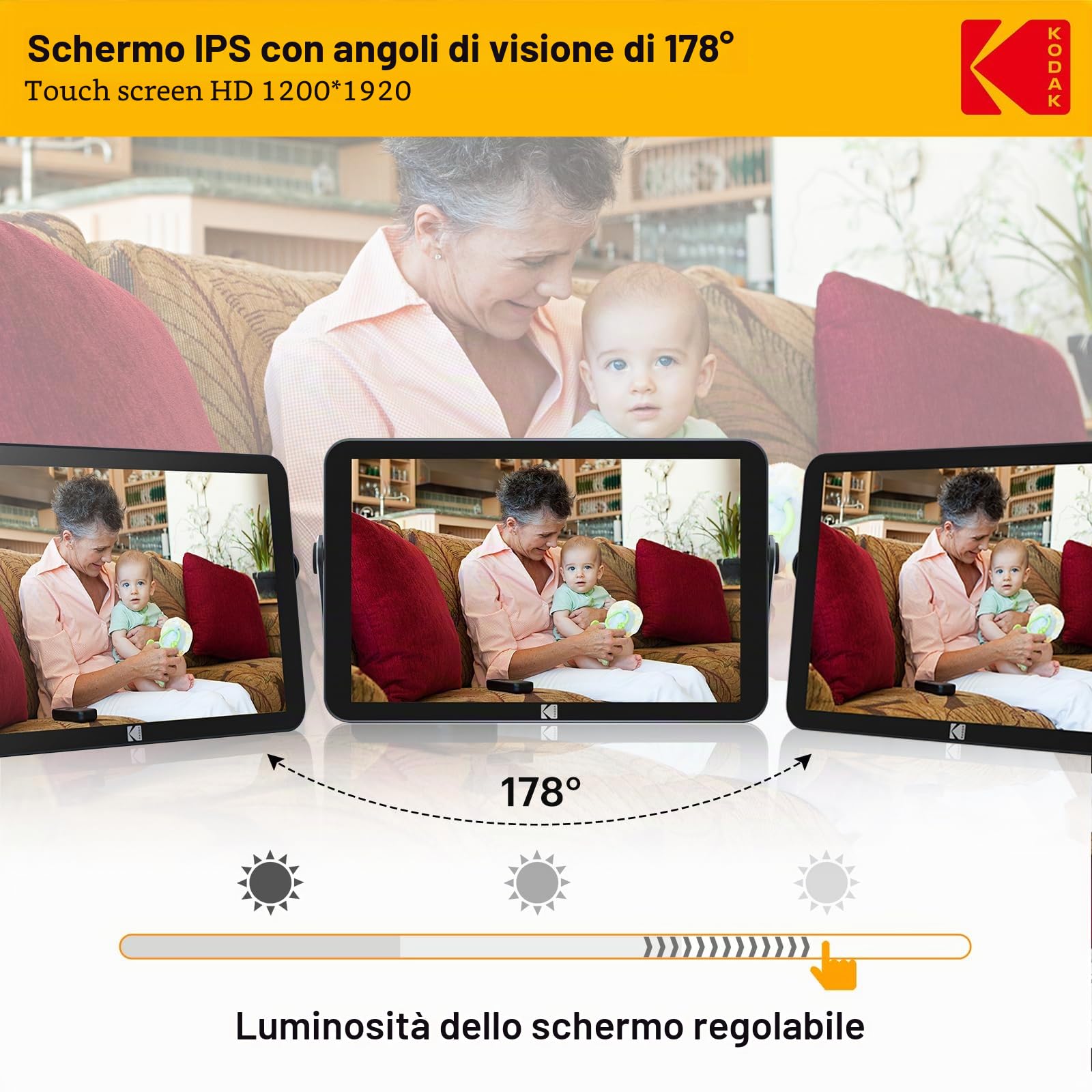 KODAK Cornice digitale Touch elettronica, 10,1 pollici, 1920 x 1200 FHD, con memoria da 32 GB, batteria agli ioni di litio da 4000 mAh