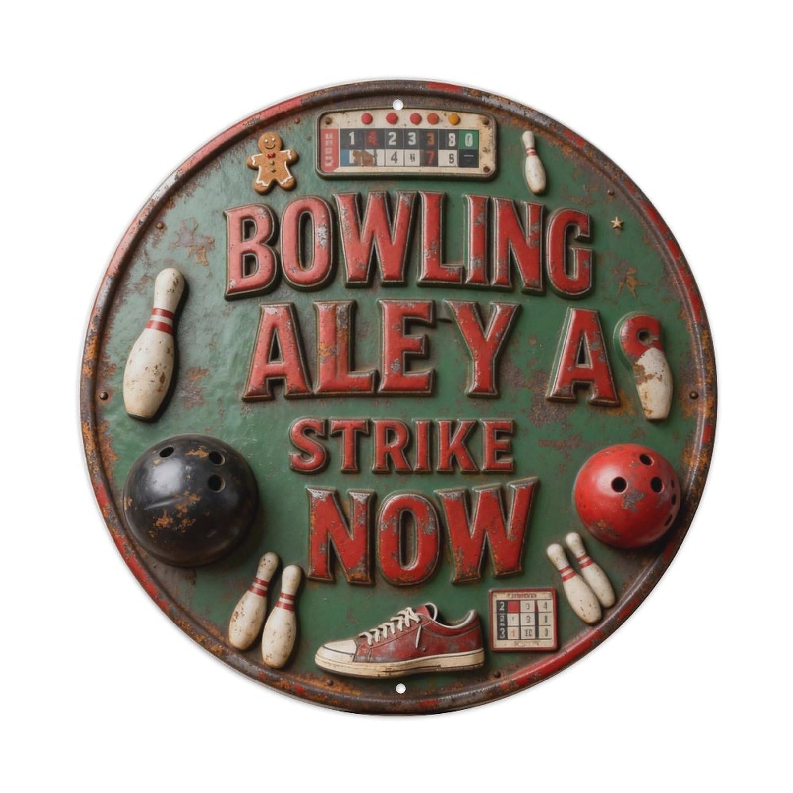 BOWLING ALLEY STRIKE NOW Metal Tin Sign Plaque