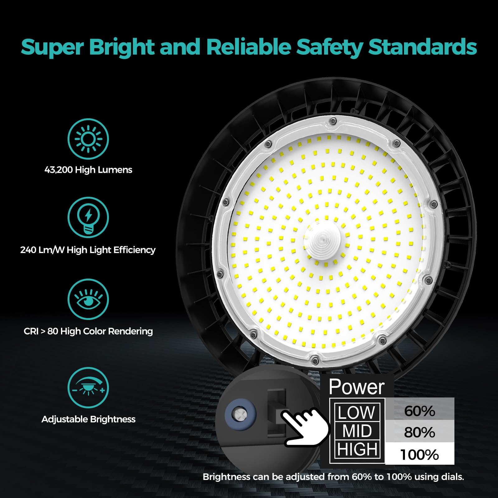 240W UFO LED High Bay Light 432000LM LED Shop Light 6000K Daylight 0-10V Dimming IP65 Waterproof Plug Play — view 2