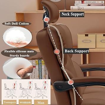 Office Chair with Headrest High Back Executive Desk Chairs with Leg Rest Ergomomic Lumbar Support Computer Gaming Chairs for Home Office(Brown)
