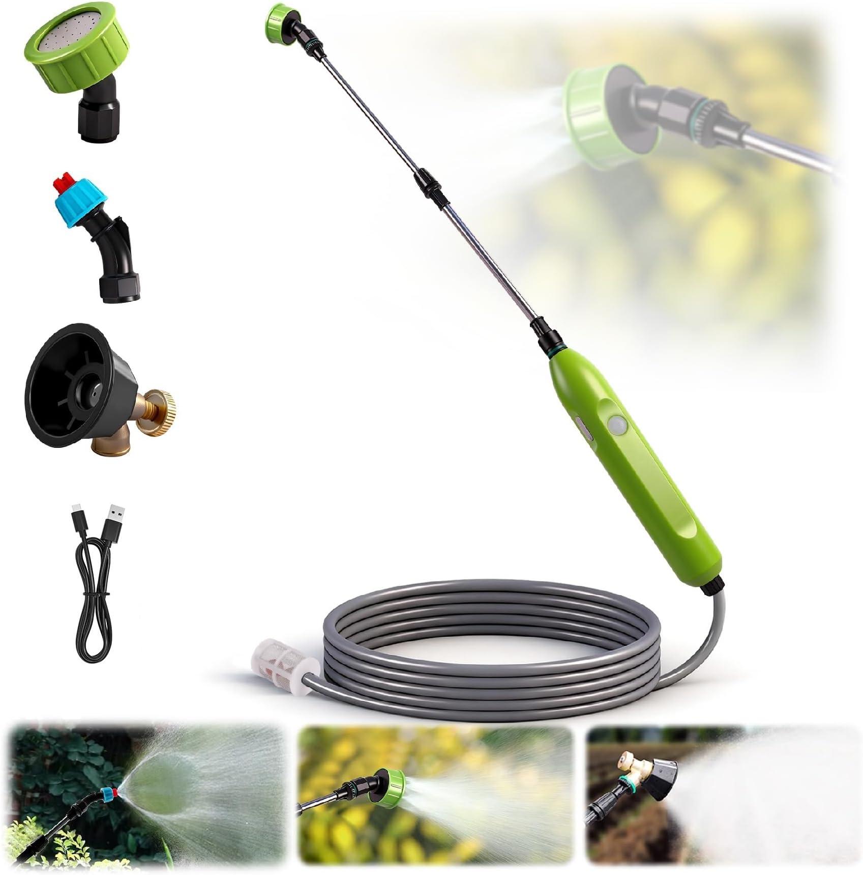 Battery Powered Sprayer Wand - 29" Electric Sprayer with 3 Adjustable Water Hose Nozzle Portable Garden Sprayer with 16ft Hose for Lawn and Garden Spraying Plants