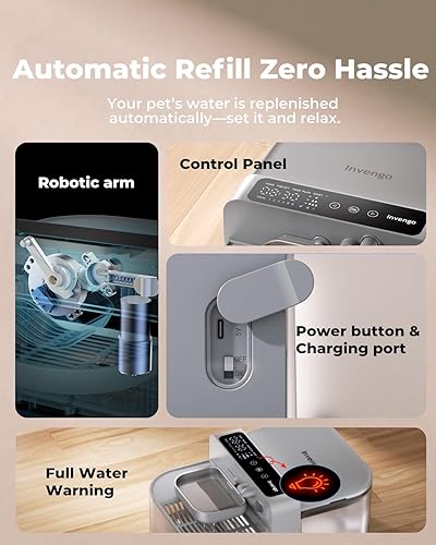 Miniatura 8 de Fuente de agua inalámbrica para gatos, fuente para mascotas de 3.5L118 onzas, cuenco de acero inoxidable 304, separación de aguas residuales,