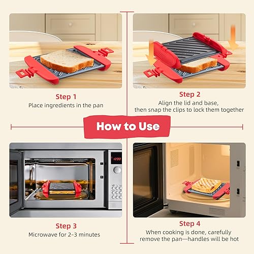 Miniatura 6 de Sandwichera para microondas, tostadora para microondas, máquina de aperitivos y prensa panini, metal para microondas, placas antiadherentes