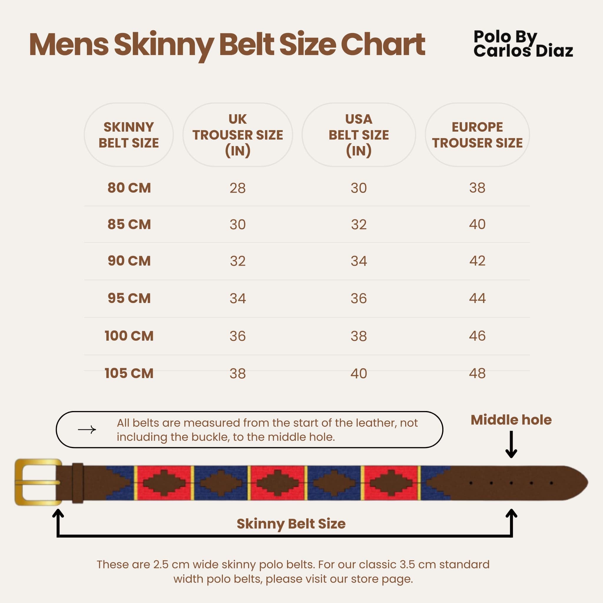 Carlos Diaz Cinturón Polo de Cuero Bordado Marrón Delgado de Diseñador para Hombres Mujeres Unisex