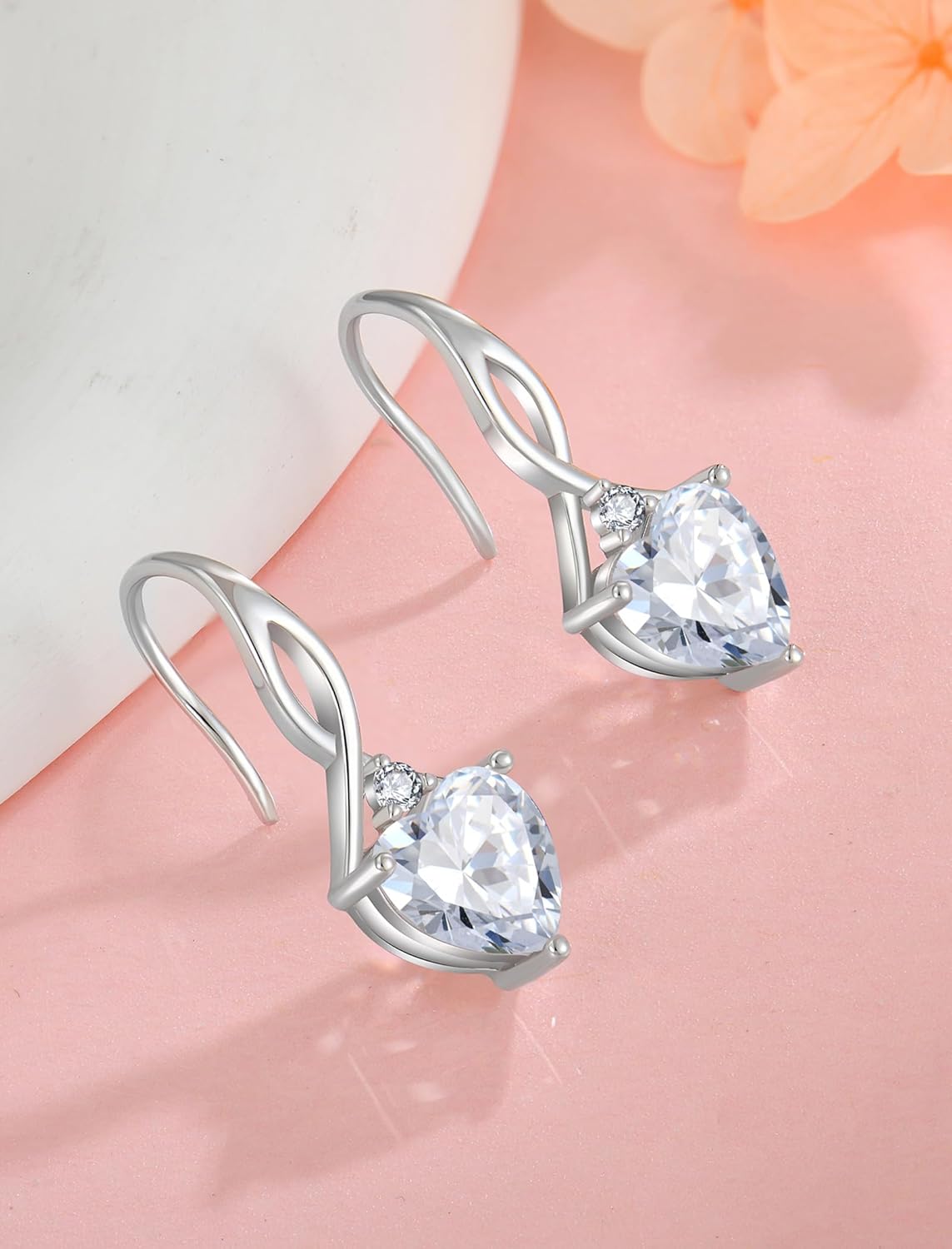 Dangle Drop Earrings 925 Sterling Silver Infinity Heart Leverback Earrings Birthstone Jewelry for Women - Image 4