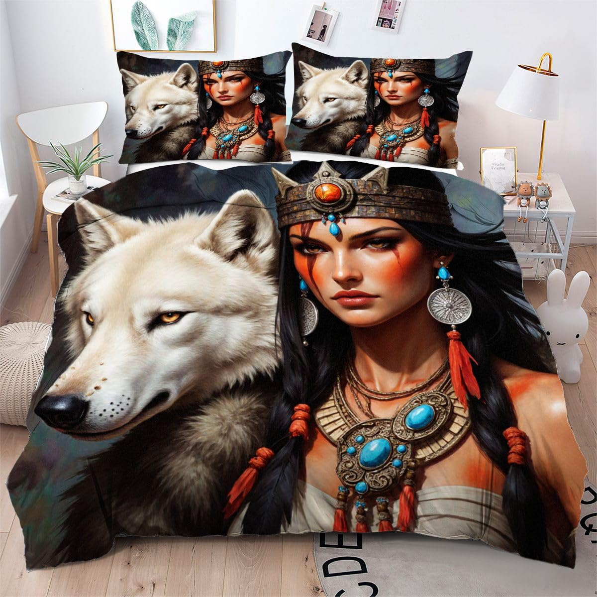 Parure de couette 220x240 cm toutes saisons avec motif loup 3D