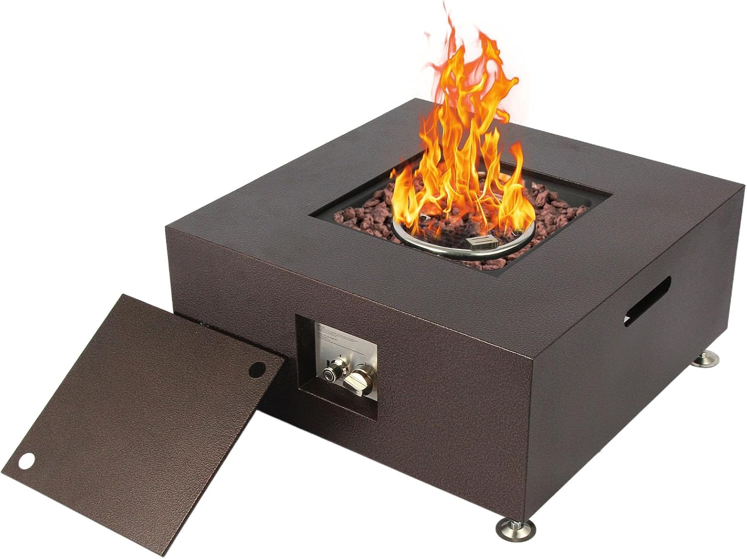 Propane Fire Pit Table, 28-inch Square Propane Gas Fire Pit with Lid, with Lava Rock, 50,000 BTU Steel Outdoor Gas Fire Pit Table, 2-in-1 Fire Table, Suitable for Outdoor Patios, Parties, Gardens